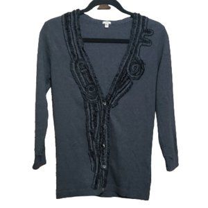J. Crew Gray Whirling Ruffles Cardigan Sweater S